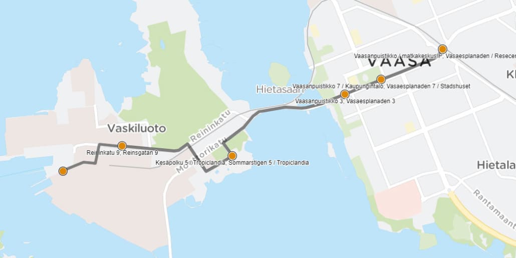 Wasaline bus route to Vaasa terminal