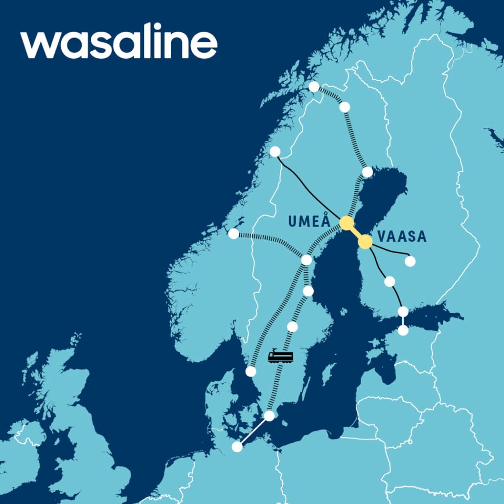 Wasaline Cargo route map with intermodal connections