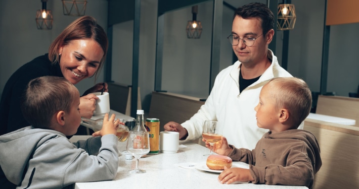 Family in cafeteria