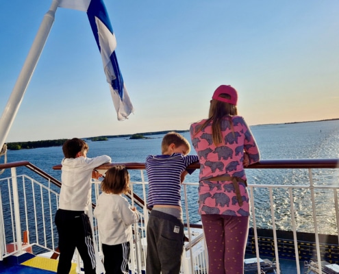 Children admiring the view aboard Aurora Botnia