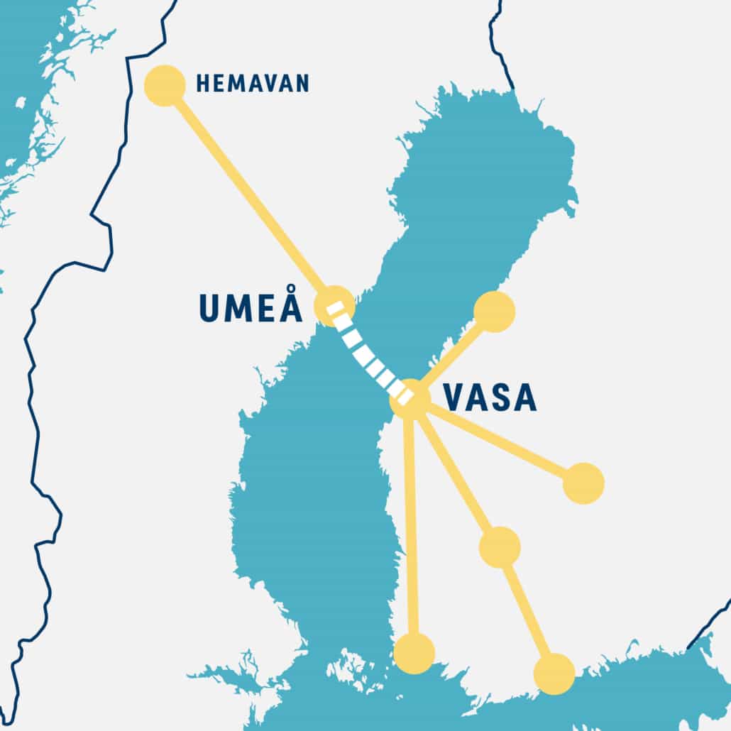 Map from Finland to Hemavan, Swedish texts